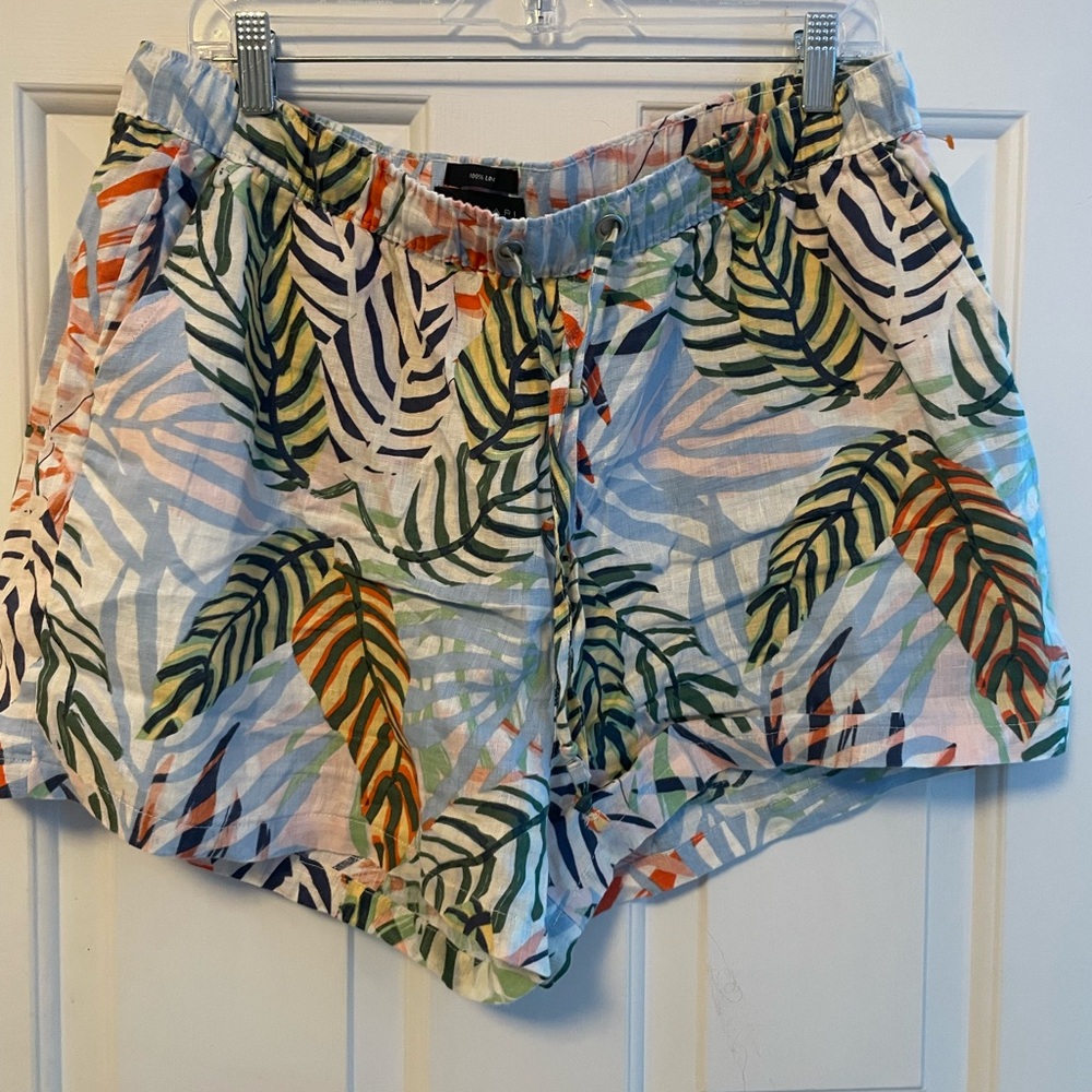 100% Linen Tahari Tropical 🌴 Palm Leaf High Waist Shorts Size XL
